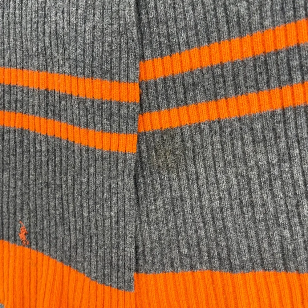Polo Ralph Lauren Scarf Lambswool Ribbed Knit Striped Grey Orange Pony Logo